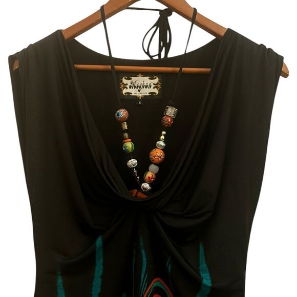 Meghan Los Angeles Women’s Peacock Bird Beaded Cinch Front Mini Dress Small - Picture 2 of 7